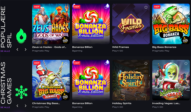 Udvalget af spil hos GlitchSpin Casino